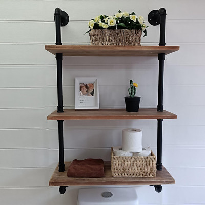 Industrial Pipe Shelves with Real Wood Planks - Rustic Floating Wall Shelves