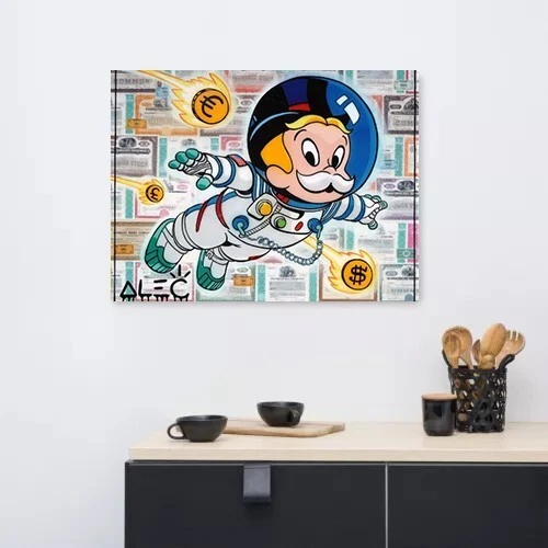 Alec Monopoly Canvas "Astronaut Rags Two Richie Flying Crypto" Wall art - Image 4 of 4