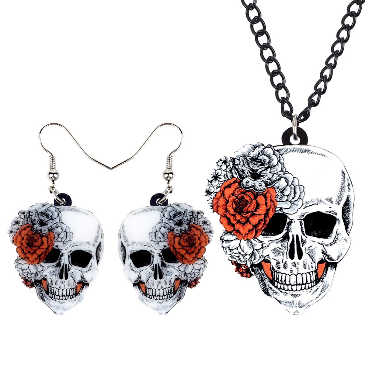 Pirate Accessories Set For Women – Steampunk Skull Tassel Necklace & Earrings (Gothic Halloween Costume Jewelry)