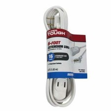 HYPER TOUGH 6-Foot General Use Extension Cord With 3 Outlets White 16 Gauge