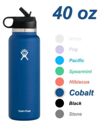 Hydro Flask Wide Mouth Straw Lid - Stainless Steel Reusable Water Bottle - 40  oz | eBay