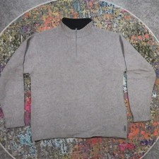 Woolrich Wool Sweater Mens L Thick Gray Beige 1/4 Zip Pullover Mock Fisherman