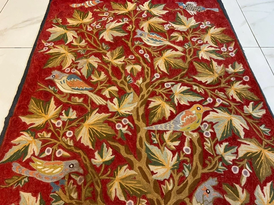 3x5 ft Vintage Handmade French Wall Hanging Needlepoint Tree Off Life Tapestry - Image 4 of 4