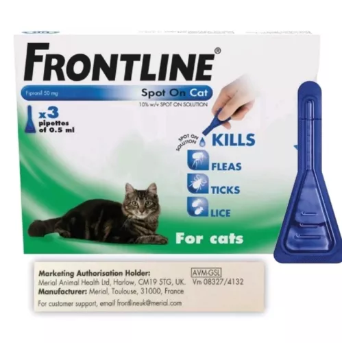 3 pipettes frontline spot on flea & tick treatment for cats avm-gsl medicine new image 1