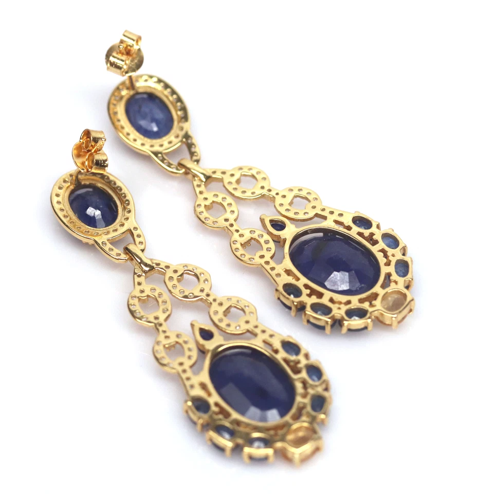 Heizbar 10X13mm Blauer Saphir Citrin Cubic-Zirconia Ohrringe Silber 925 Sterling - Bild 4 von 4