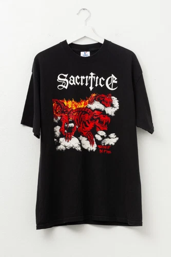 Vintage 1990s Sacrifice Torment in Fire Black Graphic Band T 1990s vintage concert t-shirt, vintage, single stitch, B+ condition