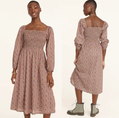 J. Crew Organic Cotton Daydream Midi Dress Liberty Fabric Floral Busy Izzy S