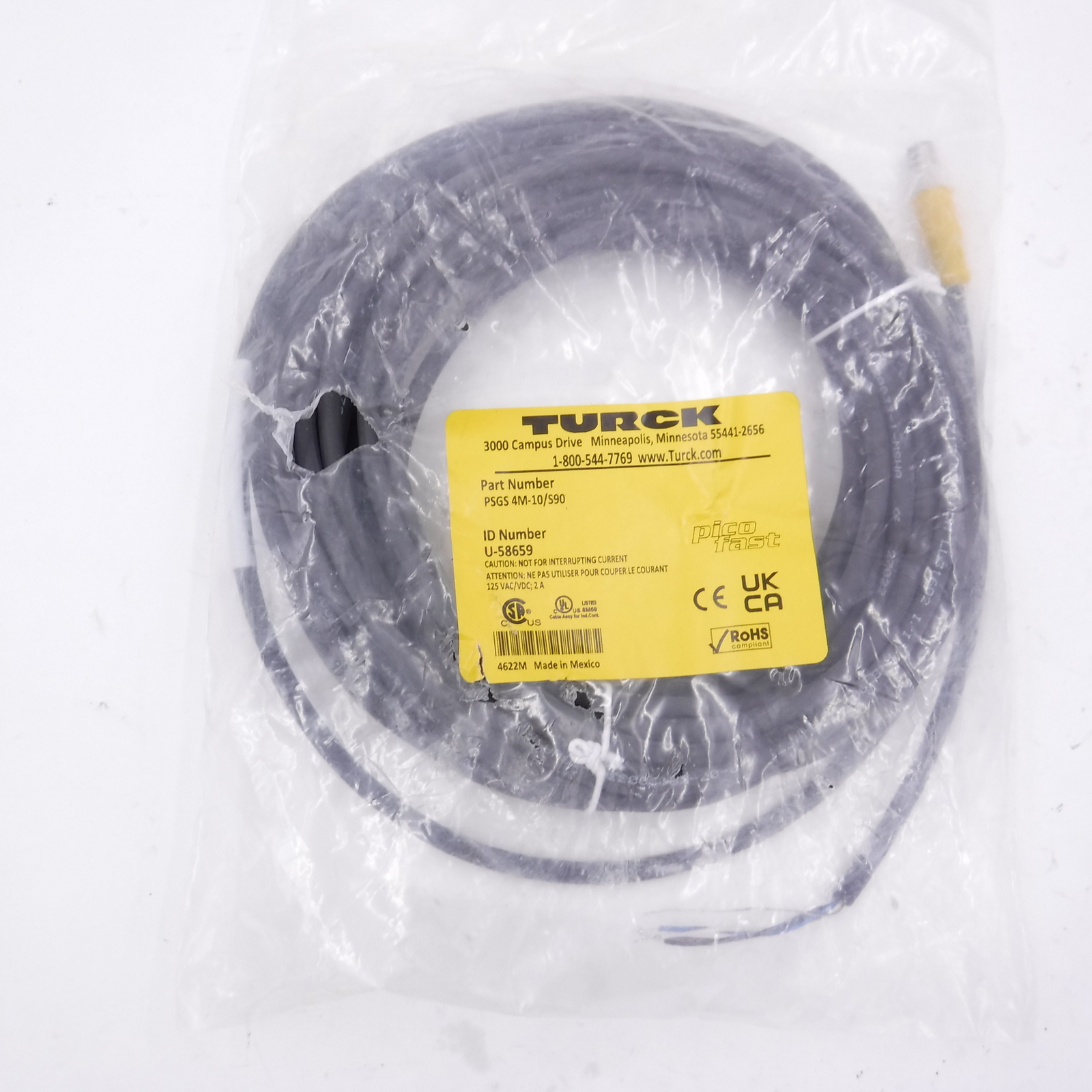 Turck PSGS 4M-10/S90 Cordset M8 Female Straight 4 Wire 10 Meter TPU Black