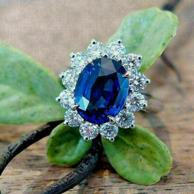2.50Ct Oval Cut Lab-Created Sapphire Halo Engagement Ring 14K White Gold Finish