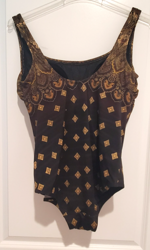 Longitude Womens Sz 18W One Piece Swimsuit Bathing Suit Paisley Black Gold - Bild 2 von 10