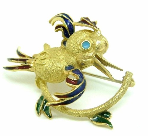 SPILLA VINTAGE ANNI '70 ITALIANA ORO MASSICCIO 18 KT SMALTI A FORMA DI UCCELLO