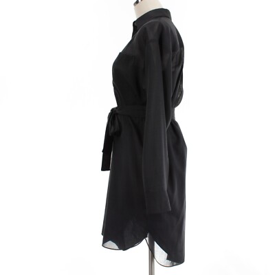theory long sleeve shirt dress Theory Tie-Waist Silk Shirtdress - Black