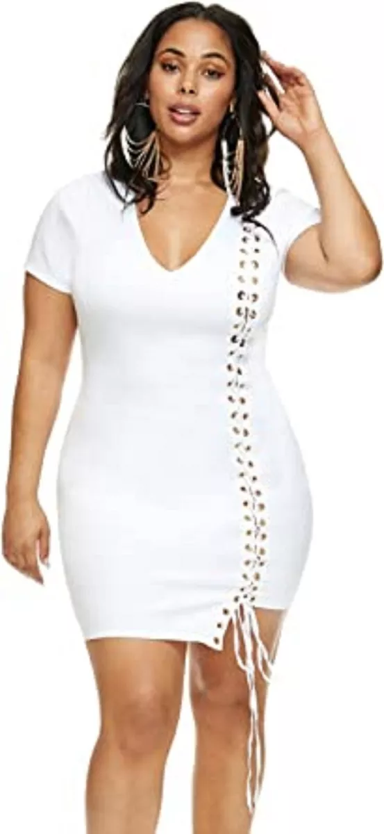 Fashion To Figure Women's Plus Size Midtown Short Sleeve Bodycon  Dress-White, Ox