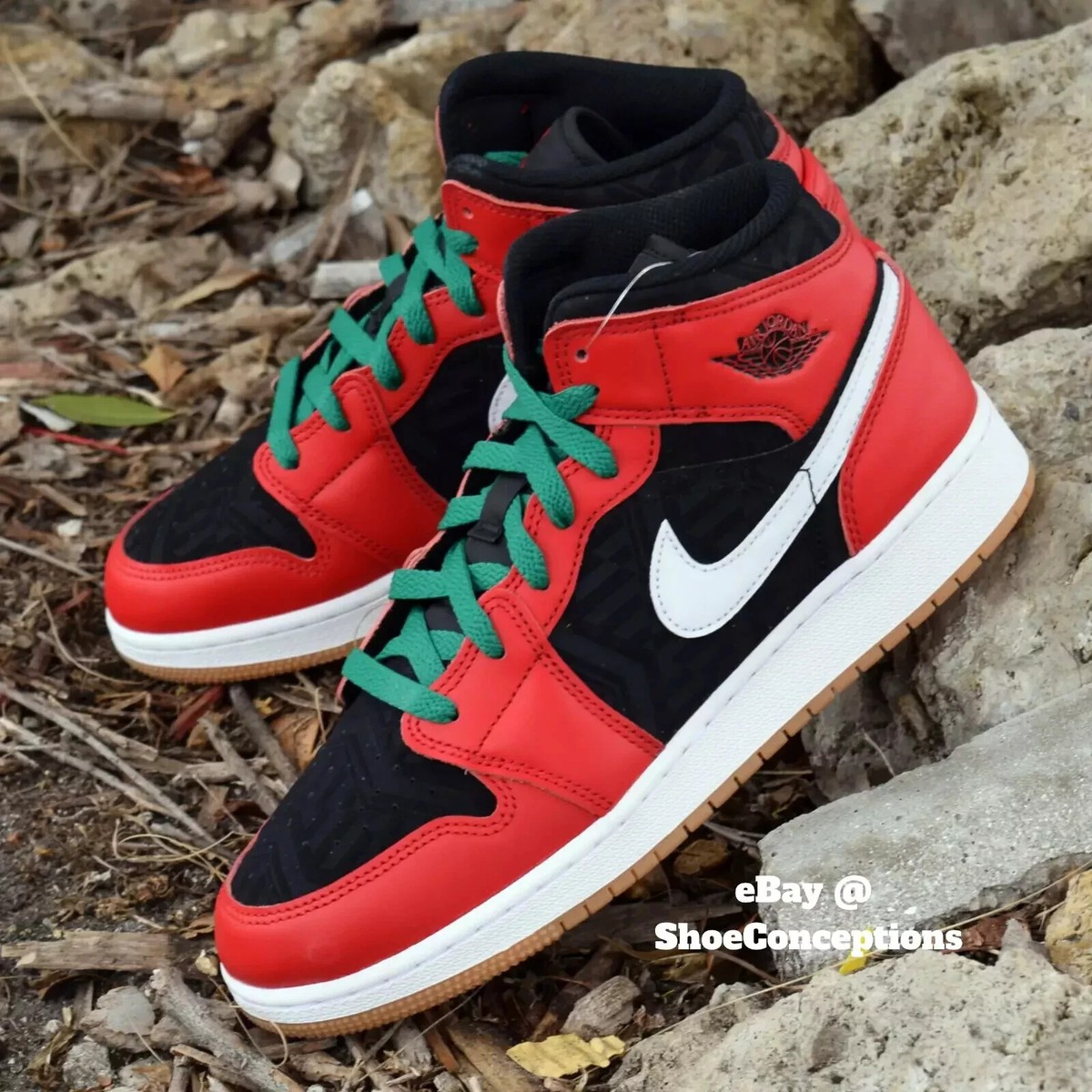 Nike Air Jordan 1 Mid SE (GS) Shoe Red White Malachite Nike Air Jordan 1 Mid SE (GS) Shoe Red White Malachite