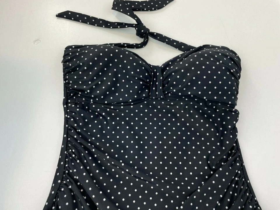Traje de baño Chaps Ralph Lauren 10 lunares halter negro para mujer una pieza B29-05 Foto 2 de 4
