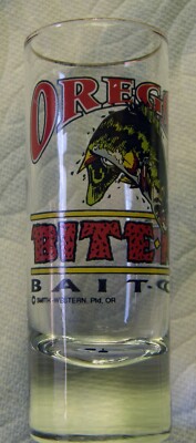 OREGON BAIT CO. 2.5 oz. gold-rimmed shooter glass - ''Bite Me''