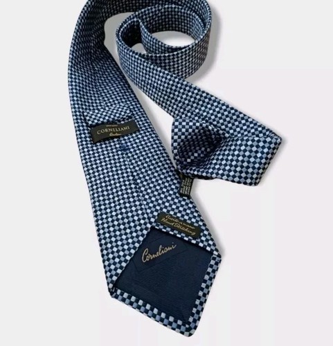 CORNELIANI Blue Geometric Silk LUXURY Tie HANDMADE ITALY - Picture 2 of 4