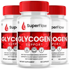(3 Pack) Super Flow Glycogen, Blood Sugar Health Support Formula, 180 Capsules