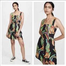 Farm Rio Preta Banana Linen Mini Dress  Size Large  Color Black + Multi  NWT