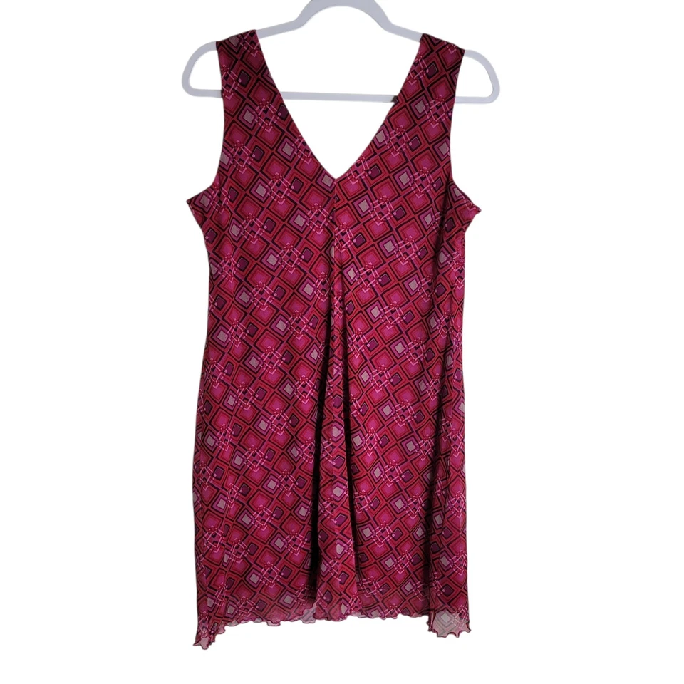 Blusa túnica feminina Xhileration Y2K Babydoll XL vermelha rosa geométrica vintage - Imagem 2 de 4