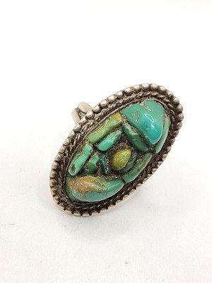 Vintage signierter TD Navajo Sterlingsilber Ring natürlicher Türkis Größe 8