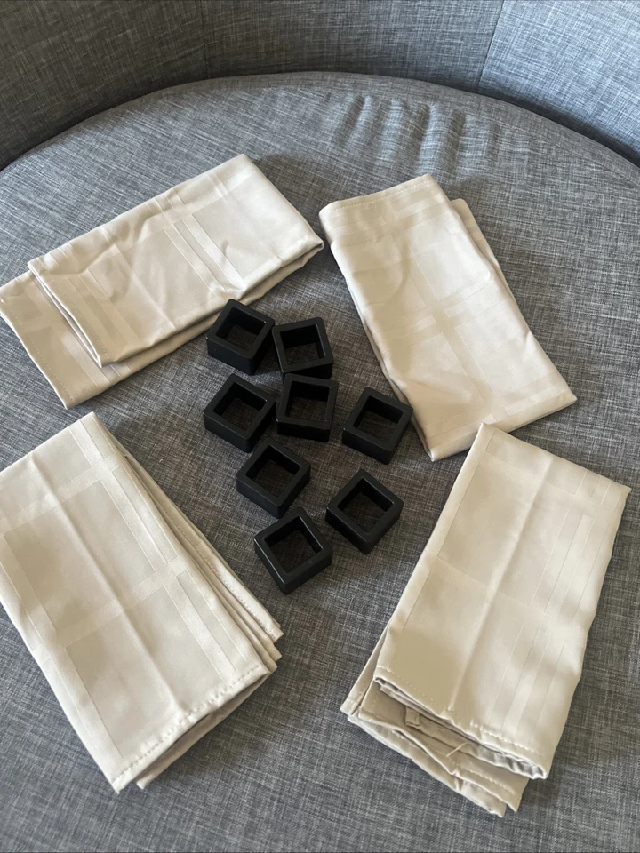 Set Of 8 Napkins Rings black Square With 4 Brown Silk Napkins - Image 3 of 4