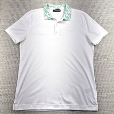 J.Lindeberg Polo Shirt Mens Medium White Lux Bridge Golf Geometric Tech