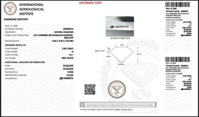 0.35 Ct GIA Zertifizierter Natürlicher Diamant Rechteckschliff 4x3 mm N/VS