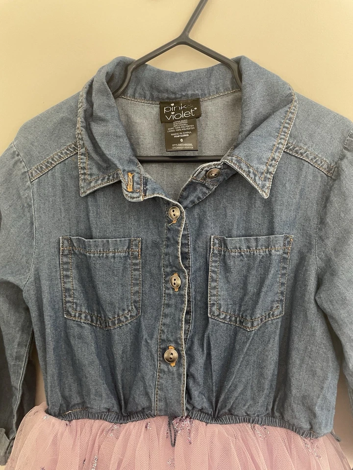 Pink & Violet Kid Girl Rainbow Glitter Unicorn Tulle Skirt Collared Dress Blue 6 - Image 3 of 4