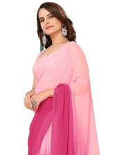 Women Soft Georgette Solid Pattern Printed Work Ready to Wear Saree with blouse