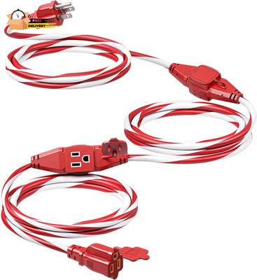 25 FT Candy Cane Outdoor Christmas Extension Cord with Multiple Space