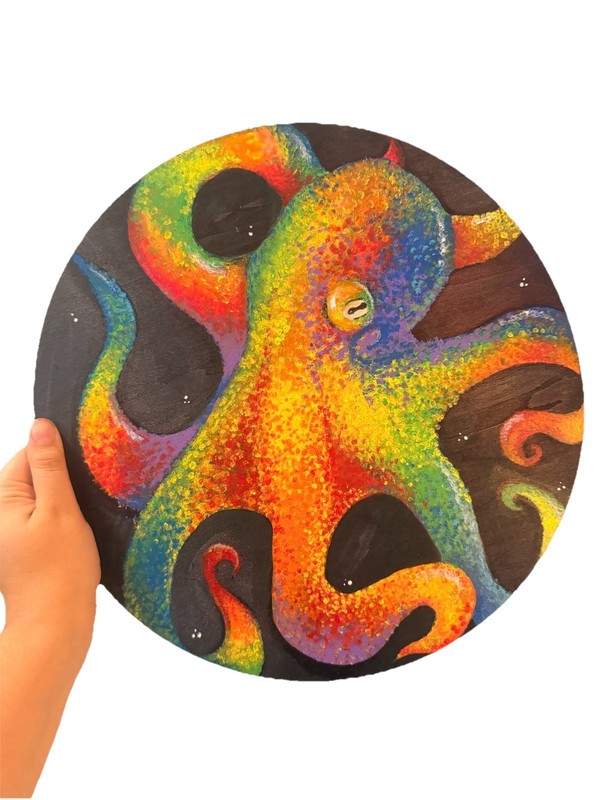 Abstract Contemporary Rainbow Octopus Original OOAK Unframed Painting