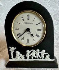 Wedgwood Jasperware Black Mantle Quartz Clock Cherubs *New Battery*