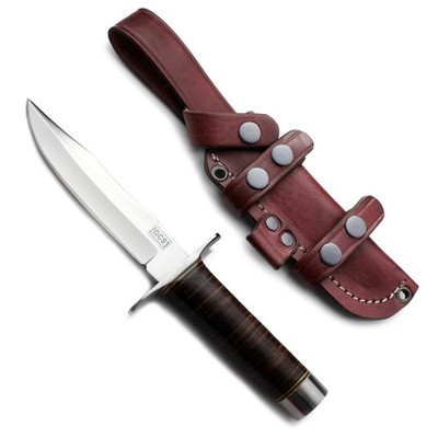 GCS Custom Handmade Stacked Leather Handle D2 Tool Steel Blade Full Tang Bowi...