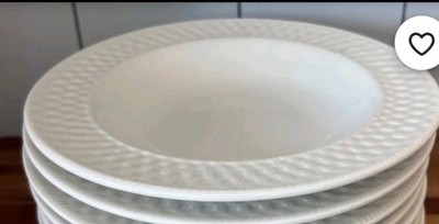 Set of 6 Oneida Wicker Basket Weave White 9'' Large Rim Pasta Soup Bowls EXC