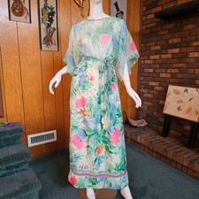 Vintage 70s Boho Chic Victor Costa Sheer Chiffon Capelet Bewitched Maxi Dress S