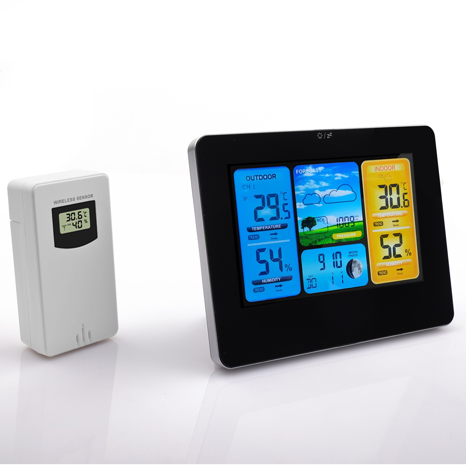 Wireless Indoor & Outdoor Weather Station Clock Calendar Digital LCD Thermometer