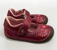 Stride Rite Girls Sz 4 Leather Floral Fuchsia Soft Motion Memory Foam Shoes