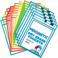 Magnetic Dry Erase Pockets by (30-Pack) - Portrait - Clear Dry Erase Pocket S...