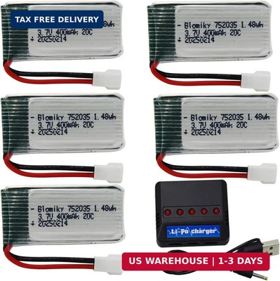 Blomiky 5 Pack 3.7V 400mAh 25C Li-Po MX2.0 Plug Battery Suitable for Some Small