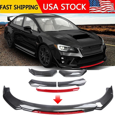 Carbon Fiber Red Front Bumper Lip Spoiler+Splitter Kits For Subaru WRX / STI