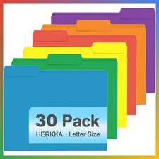 File Folders 30 Pack Assorted 6 Colors Letter Size 1/3 Cut Tabs Office
