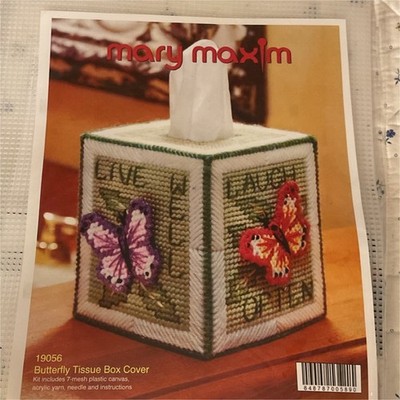 Mary Maxim Butterfly 3D Tissue Box Cover Kit 19056 Plastic Canvas Yarn OpenREAD 