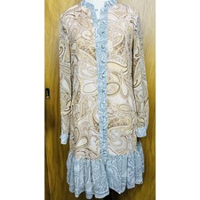 NWOT Laundry by Shelli SegalSz 4 Chiffon Button Front Bottm Ruffle LS Sheath Drs