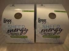 Leggs Sheer Energy B Suntan Compression Sheer Tights Medium Support Leg Lot of 2