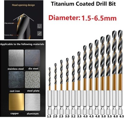 Titanbeschichtetes Bohrer-Set, Sechskantschaft 1/4, für Holz, Aluminium