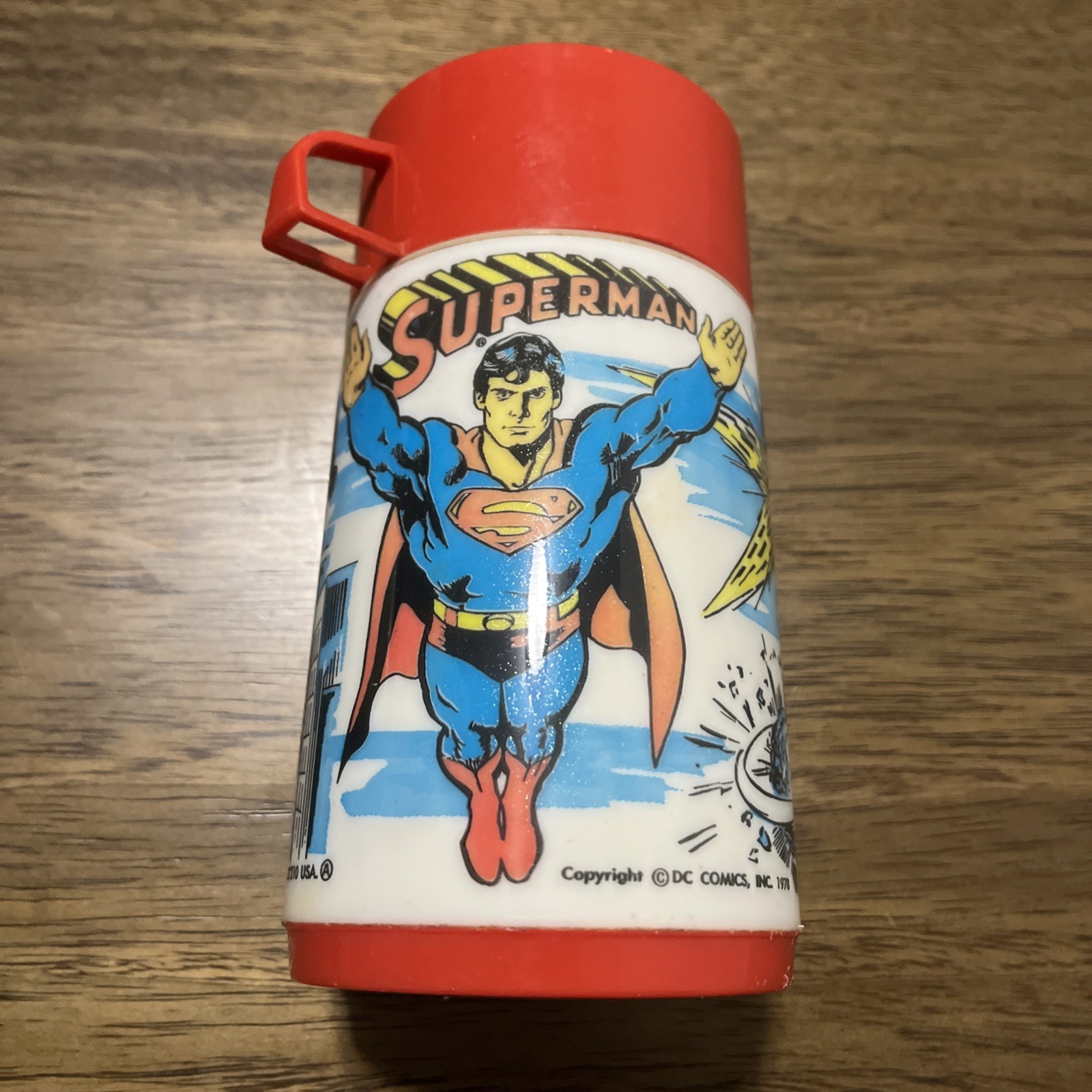 Vintage 1978 DC Comics Superman Aladdin Thermos w/Cup & Lid Complete Superhero