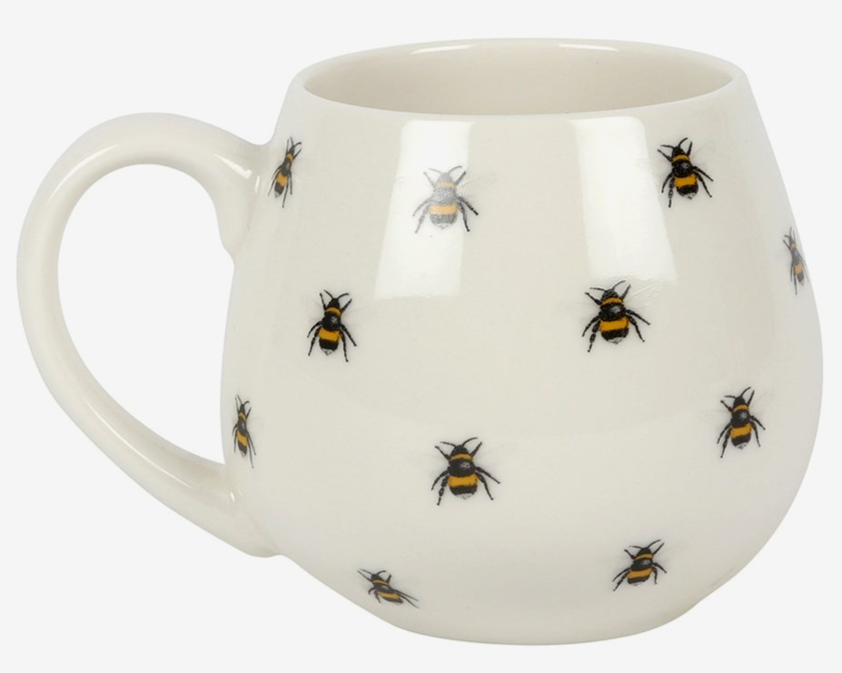 Ceramic Bee Themed Rounded Mug Coffee Tea Garden Summer Spring Bumble Honey