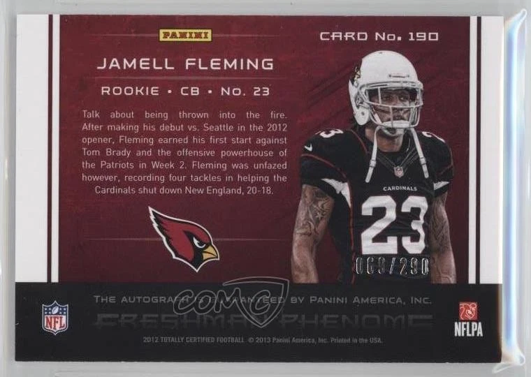 2012 Totally Certified Platinum Red /290 Jamell Fleming #190 Rookie Auto RC - Image 2 of 2
