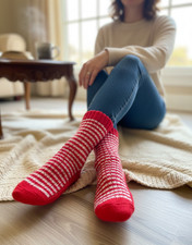 Red and White Striped Socks - Christmas Style Wool Slippers